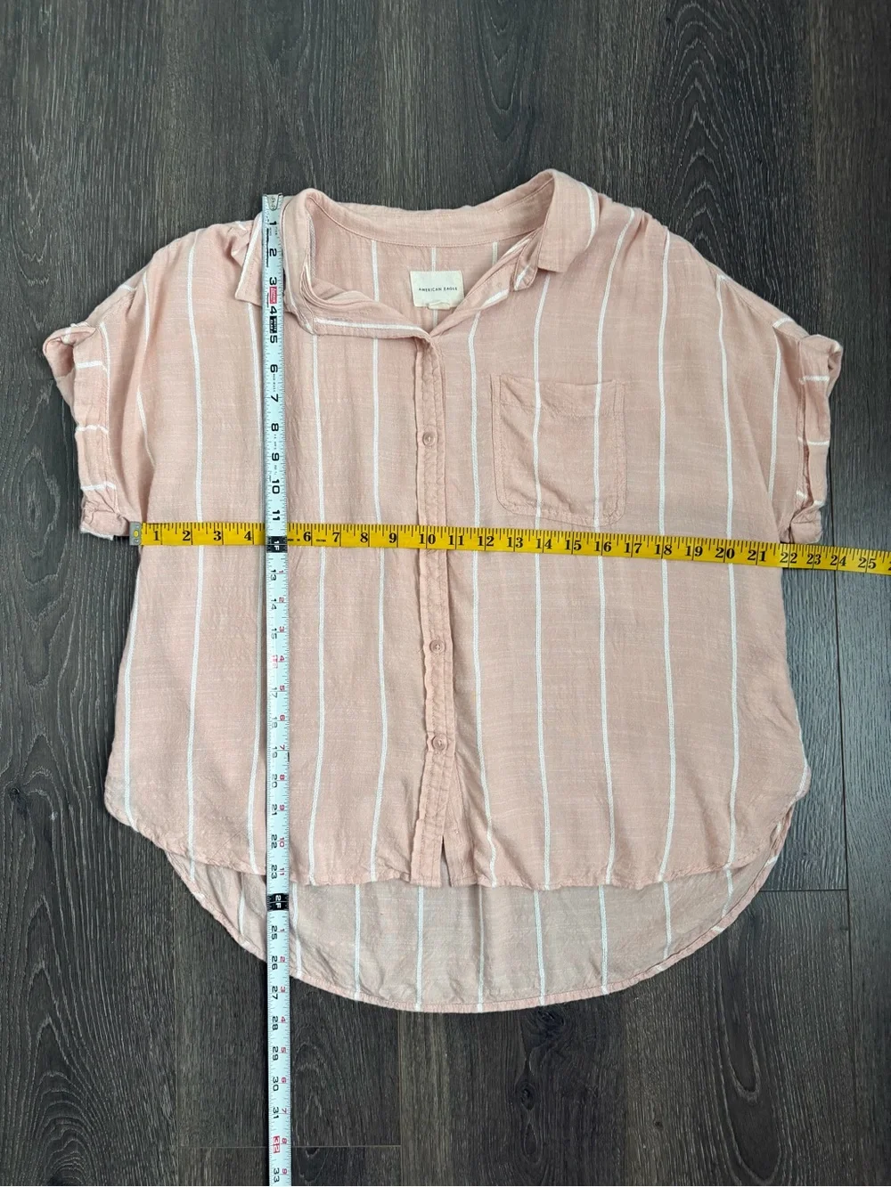 American Eagle Outfitters Stripped Button Front Blouse Women’s M Blush/white - Picture 3 of 6